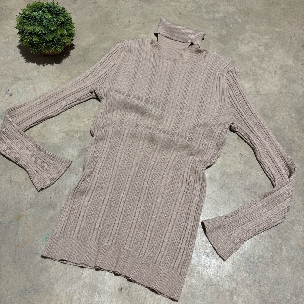 United States Sweater Ribbed Knit Turtleneck Size L Beige Equestrian Academia
